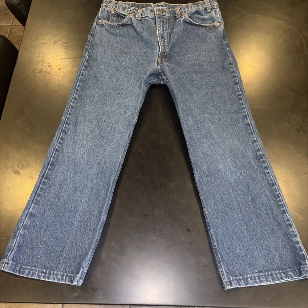 1992 Levi's 517 Vintage Orange Tab Bootcut Jeans Made in USA Dark Wash W35 L27